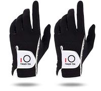 FINGER TEN Golf Gloves Men Left Hand Rain Grip Weathersof Value 2 Pack, Mens Golf Glove Wear Resistant Non Slip Color Black Flexible Durable (Black-2 Pack, XL-Worn on Left Hand)