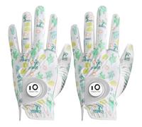 FINGER TEN Golf Gloves Men Left Hand Right Leather With Ball Marker Printed Grip 2 Pack, Mens Golf Glove All Weather Weathersof (M, Worn on Left Hand- Green)