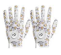 FINGER TEN Golf Gloves Men Left Hand Right Leather With Ball Marker Printed Grip 2 Pack, Mens Golf Glove All Weather Weathersof (Large, Worn on Left Hand- White)…