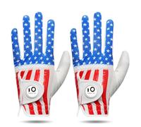 FINGER TEN Golf Gloves Men Left Hand Right Leather With Ball Marker Printed Grip 2 Pack, Mens Golf Glove All Weather Weathersof (M, Worn on Left Hand- Cyan)