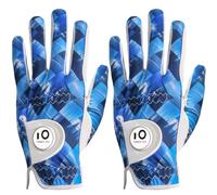 FINGER TEN Golf Gloves Men Left Hand Right Leather With Ball Marker Printed Grip 2 Pack, Mens Golf Glove All Weather Weathersof (M, Worn on Left Hand- Navy)