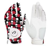 FINGER TEN Golf Gloves Men Left Hand Right with Ball Marker Cabretta Leather Weathersof Rain Grip Value Pack,Mens Golf Glove Fashion Pattern Wear Resistant (Black/Red-1 Pack, M-Worn on Left Hand)