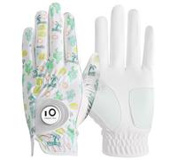 FINGER TEN Golf Gloves Men Left Hand Right with Ball Marker Cabretta Leather Weathersof Value Pack,Mens Golf Glove Fashion Pattern Wear Resistant (Green, M,Left)