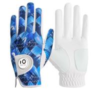 FINGER TEN Golf Gloves Men Left Hand Right with Ball Marker Cabretta Leather Weathersof Value Pack,Mens Golf Glove Fashion Pattern Wear Resistant (Navy, L,Left)