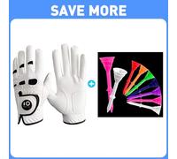 FINGER TEN Golf Gloves Men Left Hand Right with Ball Marker Pu Leather Golf Tees Plastic Long 83mm 3 1/4 Unbreakable Cup Tees Value 50