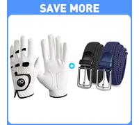 FINGER TEN Golf Gloves Men Left Hand Right with Ball Marker Pu Leather Men's Stretch Belts Elastic Braided Value 2 Pack