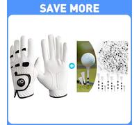 FINGER TEN Golf Gloves Men Left Hand Right with Ball Marker Pu Leather Unbreakable Golf Tees Plastic 40 Pcs 3 1/4" With 40 Pcs 2 3/4"