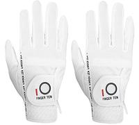 FINGER TEN Golf Gloves Men Right Hand for Left Handed Golfer in White Value 2 Pack, Rain Grip Golf Glove Weathersof All Weather (M-Large, White-2 Pack-Worn on Right Hand)