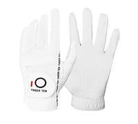 FINGER TEN Golf Gloves Men Right Hand for Left Handed Golfer in White Value Pack, Rain Grip Golf Glove Weathersof All Weather (M-Large, White-Worn on Right Hand)