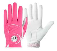 FINGER TEN Golf Gloves Men Right Hand Left Leather with Ball Marker All Weather Soft Value Pack, Mens Golf Glove Wear Resistant Stable-Grip Thumb Palm Patch for Swing（Pink,S-Worn on Left Hand）