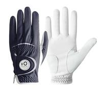 FINGER TEN Golf Gloves Men Right Hand Left Leather with Ball Marker All Weather Value Pack, Mens Golf Glove Wear Resistant Stable-Grip Weathersof for Swing (Dark Blue, L-Worn on Right Hand)