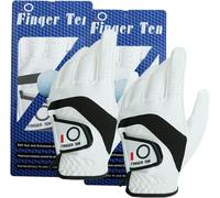 FINGER TEN Golf Gloves Men Right Handed Golfer Leather All Weather Grip Value 2 Pack, Mens Golf Glove Left Hand Soft Breathable Flexible for Golfers Size Small Medium ML Large XL (White, ML, Left)…