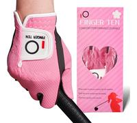 FINGER TEN Golf Gloves Women Left Hand Right Microfiber All Weather Grip Rain Hot Wet Value Pack, Ladies Golf Gloves Soft Flexible Durable Wear Resistance Good Grip (Carmine, L, Right)