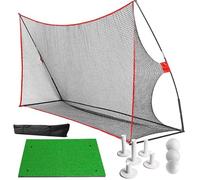 FINGER TEN Golf Hitting Practice Net 10x7 Feet for Backyard Driving Range with Hitting Mat & Balls Rubber Tees, Carry Bag, Golf Chipping Nets Large for Indoor Outdoor (Green 4-in-1)