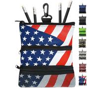FINGER TEN Golf Pouch Bag Ball Holder Valuable for Men Women,Golf Storage Zipper Handbag Pocket with Gear Clip Hook to Attach Bag Lightweight Portable Accessories Color Green Grey Blue (USA Flag)
