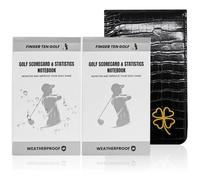 FINGER TEN Golf Scorecard Holder Synthetic Leather with 2 Pencils Value Gift Pack, Golf Score Counter Book Yardage Organiser Soft Deluxe Genuine for Men Women Color Black Brown Navy (Deep)