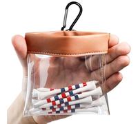 FINGER TEN Golf Tee Ball Bag Pouch Clip Holder Transparent for Men Women, Golf Tee Waterproof Professional Holder Including Wood Bamboo Tees for Golf Course (1 Pack Brown)