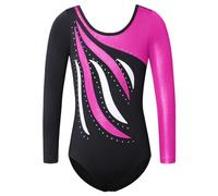 FINGER TEN Gymnastics Leotards for Girls Long Sleeved Colorful Sparkle for Kids, Girl 's Athletic Ballet Dance Leotard Aerobics (Fuchsia-Long Sleeved,Tag 6A(5-6 Year)