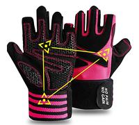 FINGER TEN Half-Finger Weight Lifting Gloves Gym with Wrist Support for Women Full Palm Protection Grip, Work Out Gloves fit Pull Ups Sport Training Fitness (Pink, S)