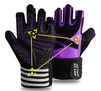 FINGER TEN Half-Finger Weight Lifting Gloves Gym with Wrist Support for Women Full Palm Protection Grip, Work Out Gloves fit Pull Ups Sport Training Fitness (Purple, S)