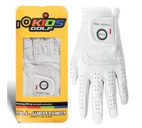 FINGER TEN Kids Golf Gloves Cabretta Leather Right or Left Hand 1 Pack，All-Weather Breathable & Comforable Golf Gloves with Elastic Wrist for Youth Junior Boys and Girls (White, M, Left)