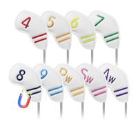 FINGER TEN Magnetic Golf Club Headcovers Value 9 Pack for Iron & Wedge, Premium PU Leather with Double-Sided Colorful Embroidery Number Label, Covers with Enhanced Shaft Protection for Golfers (White)