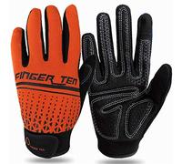 FINGER TEN Mens Gym Workout Gloves Full Finger Gel Padded Grip | Touchscreen Compatible, Wrist Support Lifting Stability, Secure Grip Control, Ideal For Gym Cycling Weight Lifting