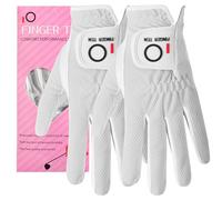 FINGER TEN Women’s Golf Glove Left Hand Right Microfiber Grip Rain Hot Wet All Weather 2 Pack,Ladies Golf Gloves Soft Flexible Durable Wear Resistance Good Grip (White, Left,L)