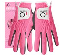 FINGER TEN Women’s Golf Glove Left Hand Right Microfiber Grip Rain Hot Wet All Weather Both Hand Pair, Ladies Golf Gloves Soft Flexible Durable Wear Resistance Good Grip (Carmine, M)