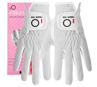 FINGER TEN Women’s Golf Glove Left Hand Right Microfiber Grip Rain Hot Wet All Weather Both Hand Pair, Ladies Golf Gloves Soft Flexible Durable Wear Resistance Good Grip (White, L)