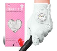 FINGER TEN Women’s Golf Gloves All Cabretta Leather With Ball Marker 1 Pack, Premium Soft & Flexibility Ladies for Left Right Hand, Available in White - Sizes S to XL (Wine Glass, M, Left)