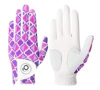 FINGER TEN Women's Golf Gloves - Left & Right Handed, Breathable, All Weather Soft Grip, Anti Slip, Purple, Large