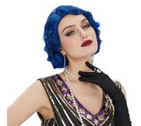 Finger Wave 1920s Wig Short Curly Fancy Dress for Women Cosplay Party 70s Costume (Dark Blue)