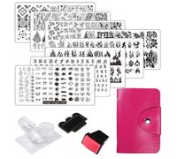 FingerAngel 13pcs Nail Stamp Plates set 8 plate 2Stamper 2Scraper 1storage bag Nails Art Stamping Plate Scraper Stamper Set Leaves Flowers Animal Nail plate Template Image Plate
