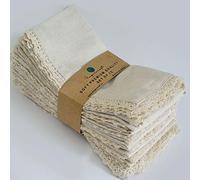 FINGERCRAFT 20X20 inch Oversized Dinner Napkins Cotton Flax 12 Pack Natural Premium Quality Mitered Corners With Elegant Lace for Everyday Use ivory lace