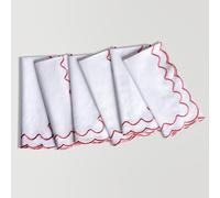 FINGERCRAFT Cloth Napkins, Everyday Use Dual Scallop Embroidery Design, Premium Quality Natural Cotton Napkin Set of 6 Perfect for Parties Dinners Weddings Easter Napkin Cloth 20x20 inch White/Pink