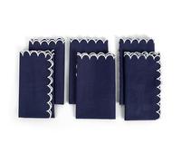 FINGERCRAFT Cloth Napkins, Everyday Use Scallop Design, Premium Quality Natural Cotton Napkin Set of 6 Perfect for Parties Dinners Weddings Easter Napkin Cloth 20x20 inch Wetherblue/White