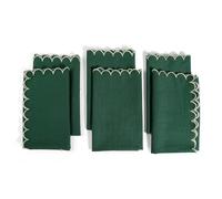 FINGERCRAFT Cloth Napkins, Everyday Use Scallop Design with Golden Zari, Premium Quality Natural Cotton Napkin Cloth Set of 6 Perfect for Parties Dinners Weddings Christmas 20x20 inch Eden Green