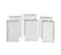 FINGERCRAFT Cloth Napkins, Everyday Use Scallop Design with Golden Zari, Premium Quality Natural Cotton Napkin Cloth Set of 6 Perfect for Parties Dinners Weddings Christmas 20x20 inch White