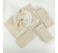 Fingercraft Dinner Cloth Napkin Cotton Muslin Double Gauze 8 Pack with Classic Lace for Everyday Use, Wedding, Party, Christmas, Easter Napkins Cloth are Pre Shrunk and Good Absorbency Beige