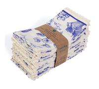 Fingercraft Dinner Cloth Napkins Cotton Blend Blue Bird Print Premium Quality Mitered Corners with Elegant Natural Lace for Every Day Use Napkins are Pre Shrunk and Good Absorbency Toile Lace