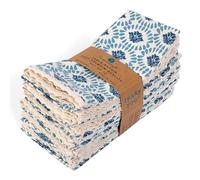 Fingercraft Dinner Cloth Napkins Cotton Blend Blue Bird Print Premium Quality Mitered Corners with Elegant Natural Lace for Every day Use Napkins are Pre Shrunk and Good Absorbency Moroccan Lace