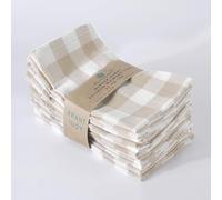 Fingercraft Dinner Napkins, Everyday Use,Premium Quality Cotton Buffalo Plaid Napkins Perfect for Parties Dinners Weddings Cocktail Christmas Napkins Cloth Washable & Reusable 20x20 Beige White