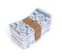 FINGERCRAFT Lace Cloth Napkins, Cotton Linen 12 Pack, 20x20 in, Blue Damask