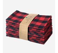 Fingercraft Napkins Cloth, Everyday Use, Soft and Well Absorbent Red Black Cotton Buffalo Check Table Napkins, Set of 12, 20x20 Inch