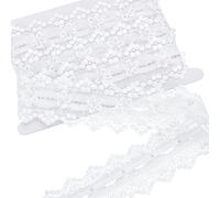 FINGERINSPIRE 1.8M White Lace Ribbon 60mm Wide Double Wavy Lace Ribbon with White Pearl Flowers Hollow Lace Ribbon Trim Floral Lace Trim Fabric for Bridal Wedding Decorations Sewing DIY Making