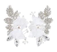 FINGERINSPIRE 1 Pair 4.4x2.5x0.5inch White Pearl Beaded Applique Rhinestone Flower Patch DIY Crafts Wedding Dress Embellishment for Bridal Hair Comb Decoration White Floral Sew On Decoration