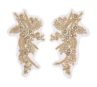 FINGERINSPIRE 1 Pair Handmade Rhinestone Applique 33.6x17.8cm Dark Khaki Embroidery Flower Rhinestones Beaded Clothing Fabric Patches Sewing Beaded Applique for Wedding Dress Apparel Accessories