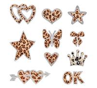 FINGERINSPIRE 10 Pack Leopard Rhinestone Patches Delicate Embroidered Patches With Different Shapes, Iron On Patches For Clothes, Dress, Hat, Jackets, Jeans, DIY Accessories