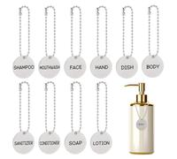 FINGERINSPIRE 10 Pack Stainless Steel Soap Dispenser Labels 25mm in Diameter Bathroom Labels Toiletry Tags with 10 Styles Flat Round Shape for Shampoo Conditioner Dish Soap Sanitizer Housewarming Gift
